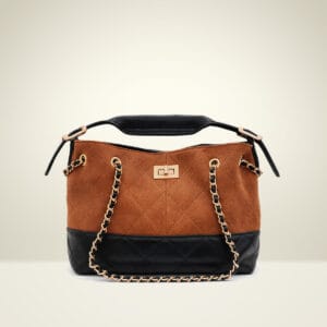 حقيبة يد نسائية فاخرة بتصميم مُبطن - مزيج الجلد والسويد